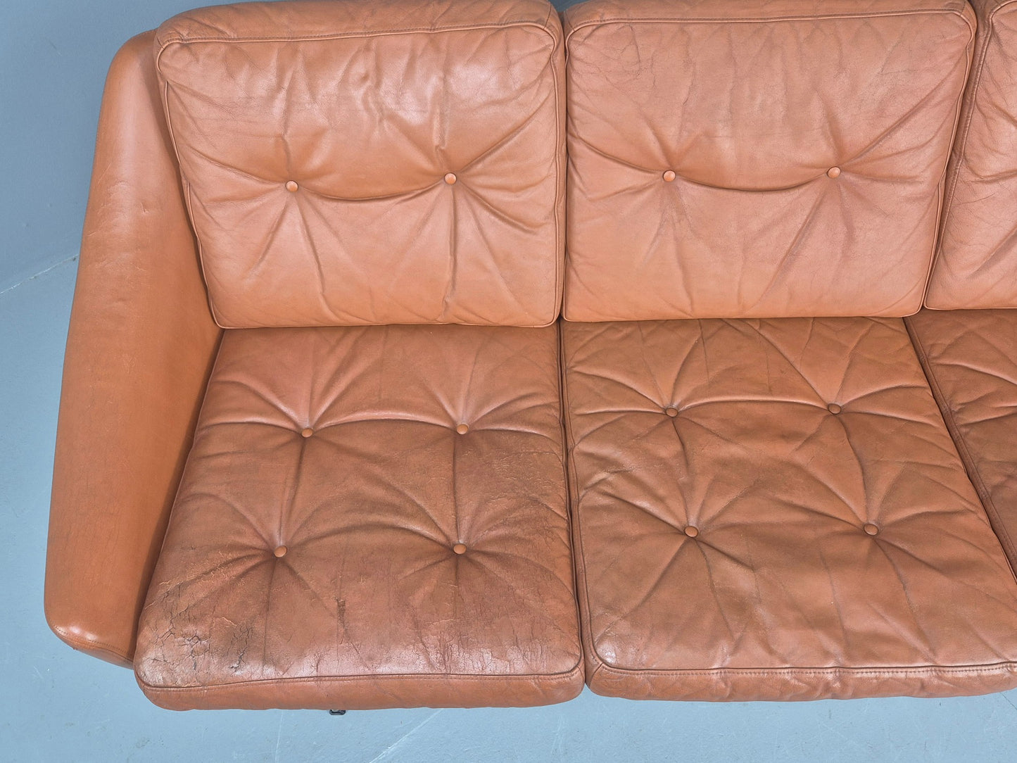 Vintage 3 Seater Sofa Tan Leather Danish 1960s Edmund Jorgensen Design EB12226