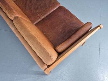 Vintage Stouby 3 seater Sofa Tan Leather 1980s Retro Mid Century Modern EB11610