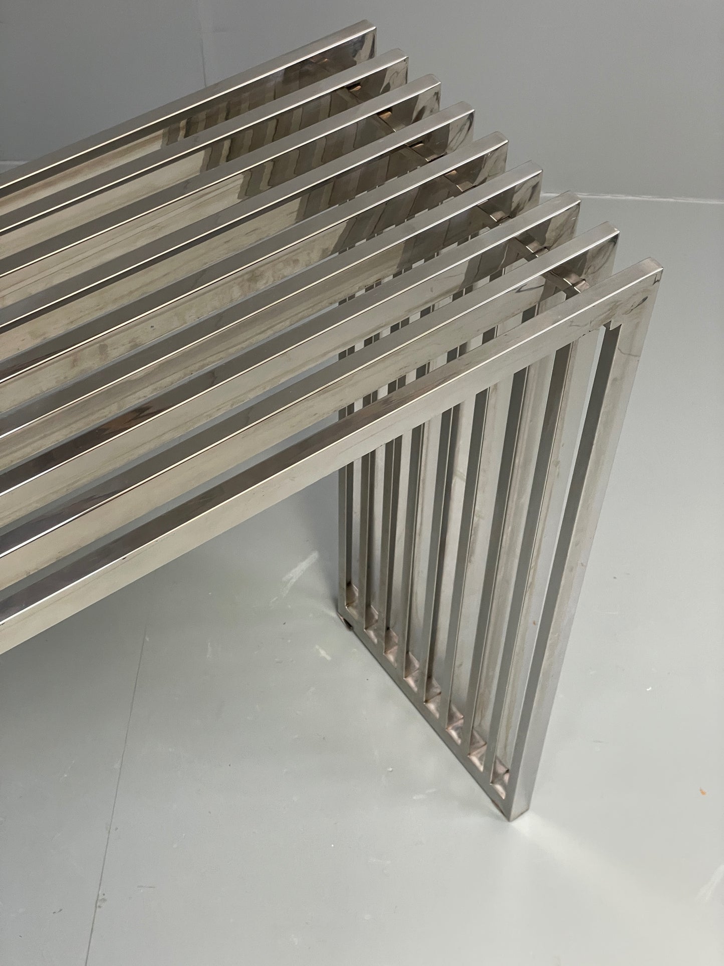 Chrome Slatted Console Table Style Of Eichholtz Modern Steel EB12887