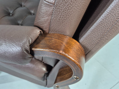 Vintage Danish 3 Seat Sofa Brown Leather Bentwood Frame 1980s Retro MCM EB13062
