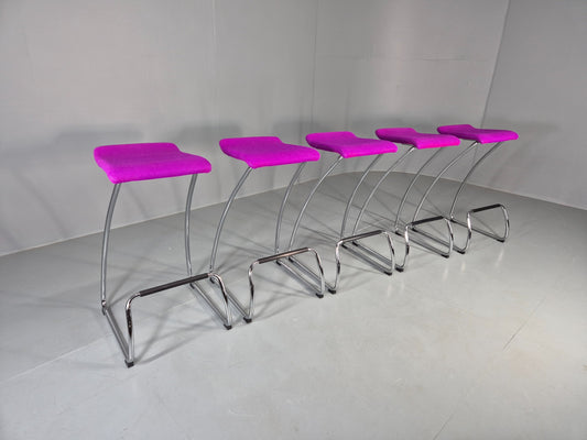 5 Orange Box Spring Bar Stools Modern Design Purple Chrome Frame EB12993