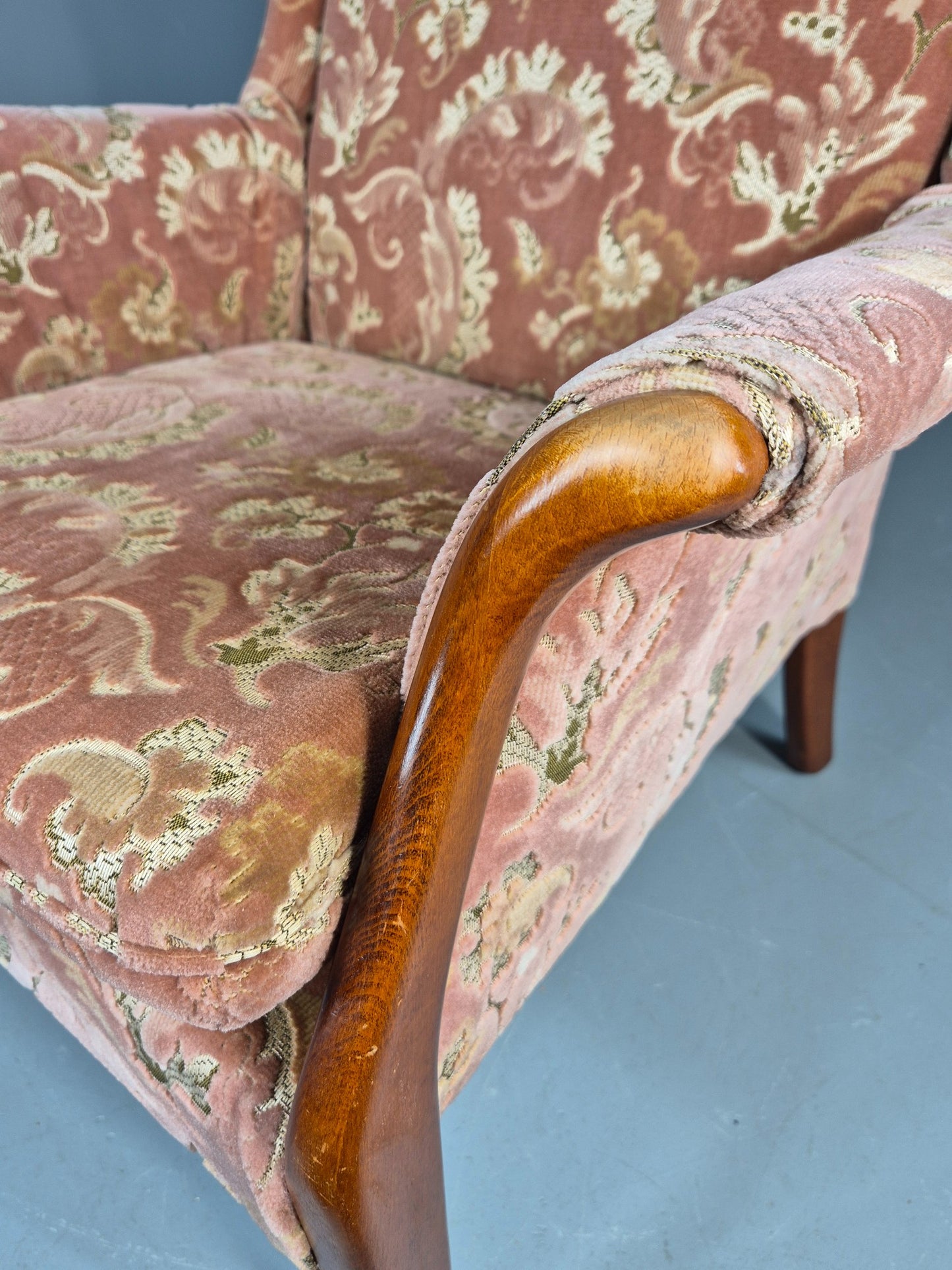 Vintage Parker Knoll Mid Century Lounge Chair Pink Hued Paisley Velour EB12168