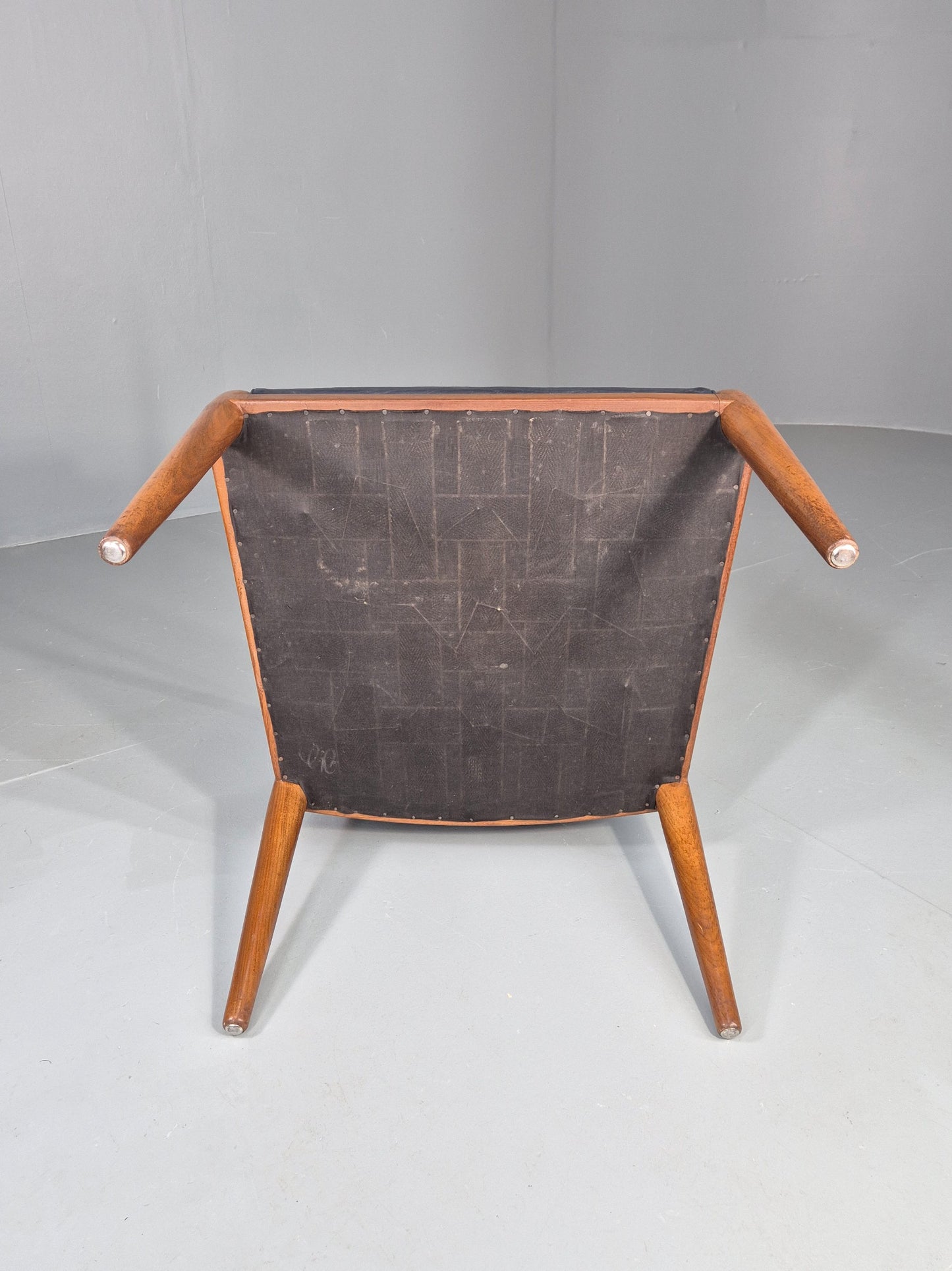 Vintage Mid Century Teak Armchair Blue Leather 1960s Retro EB11905