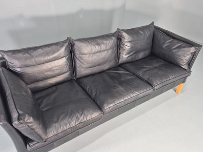 Vintage 3 Seater Sofa Danish Black Leather Mid Century Style 1980s Retro EB12418