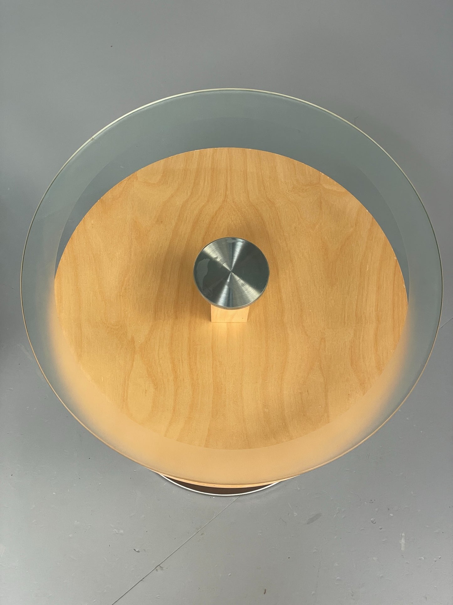 Danish Circular Side Tables Glass & Beech Pedestal Contemporary EB12400