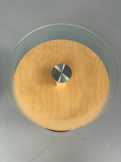 Danish Circular Side Tables Glass & Beech Pedestal Contemporary EB12400