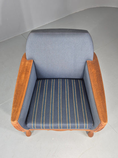 Vintage Danish Lounge Chair Oak Frame Blue Wool 1970s  Retro MCM EB12764