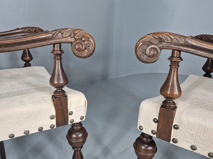 2 Vintage Carolean Style Oak Armchairs 1950s Danish Repro Quality Eb12641