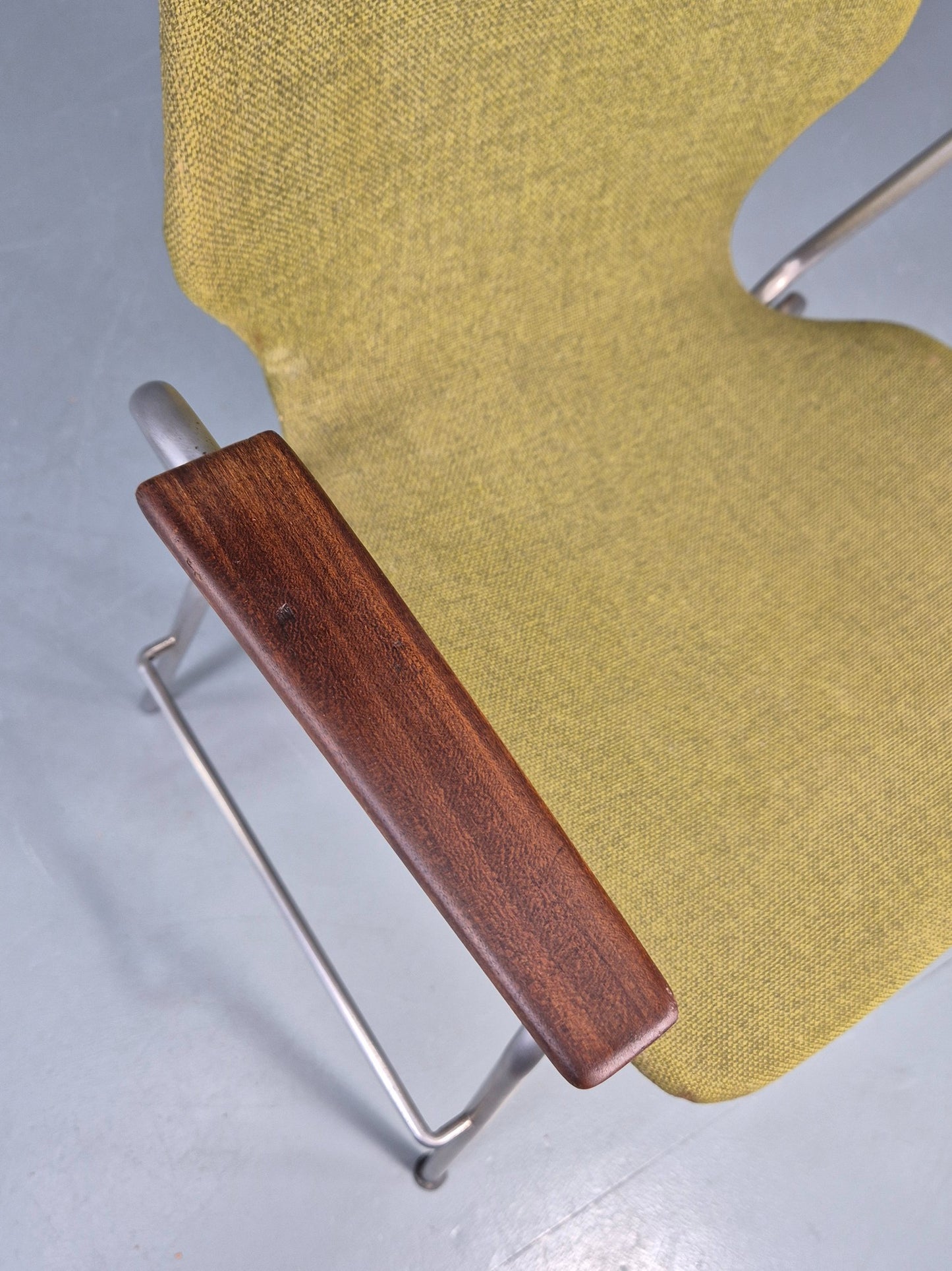 Vintage Mid Century Office Chair Danish Duba Green, Steel and Teak 1970s EB07907