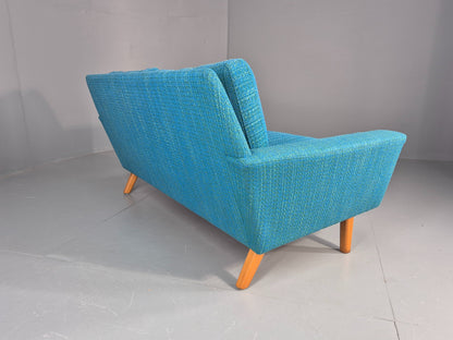 Vintage Mid Century 2 Seater Sofa Swedish 1960s Original Blue Wool Retro EB11079