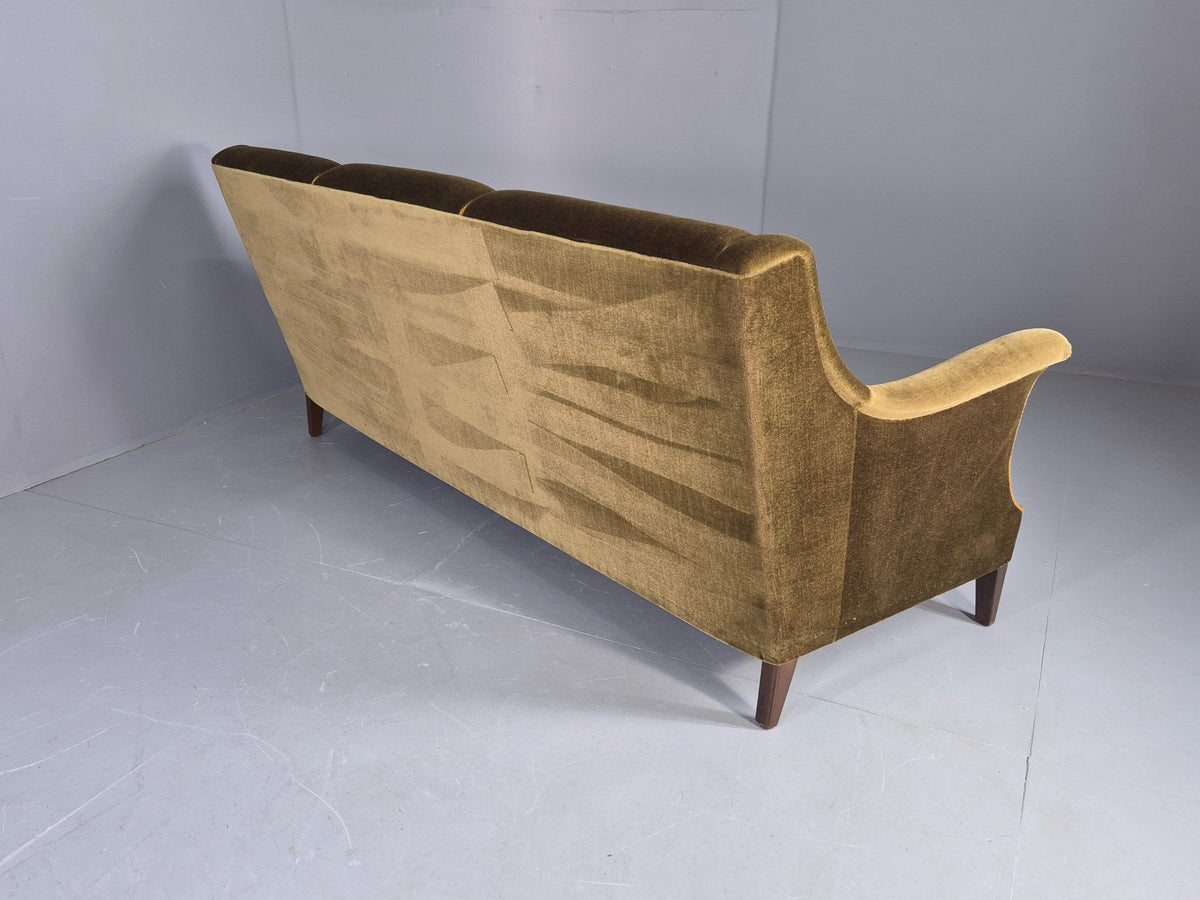 Vintage Mid Century 3 Seater Sofa Green Velour Upholstery Danish Design EB12731