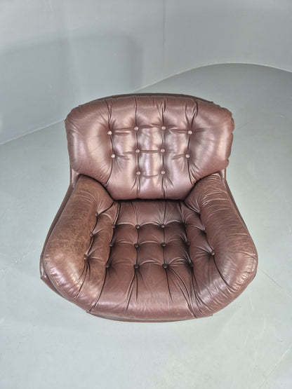 A Vintage Danish Leather and Vinyl Lounge Chair 1980s Retro MCM  EB13091