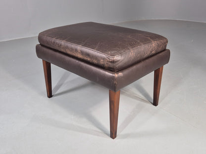 Vintage Mid Century Footstool Danish 1960s Retro Brown Leather EB12225
