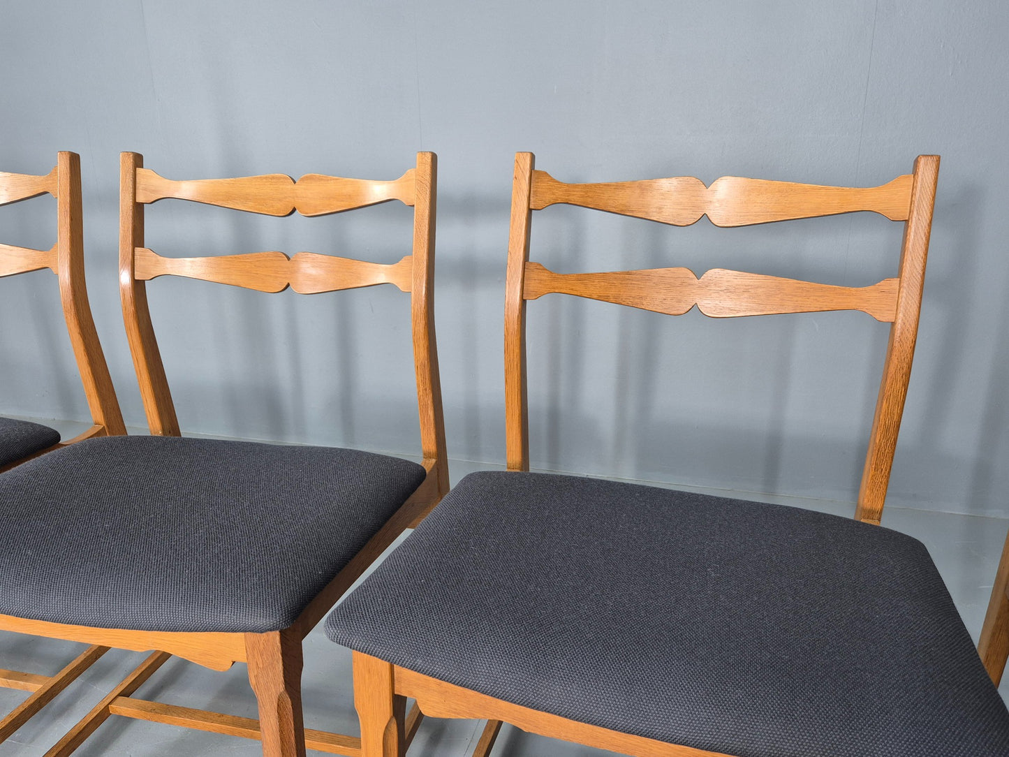 5 Vintage Kjaernulf Style Dining Chairs Oak Frame New Seats 1970s Retro EB12141
