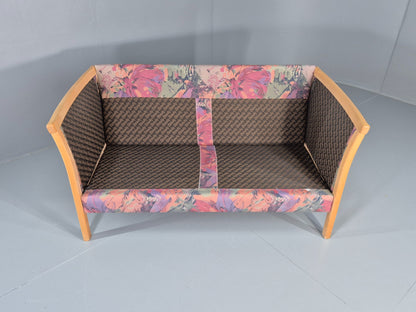 Vintage Stouby 2 Seater Sofa Floral Cotton Print 1980s Retro Beech Ends EB12448