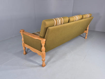 Vintage Danish 3 seater Sofa Oak Kjaenulf Green Cushions 1970s Retro EB12782