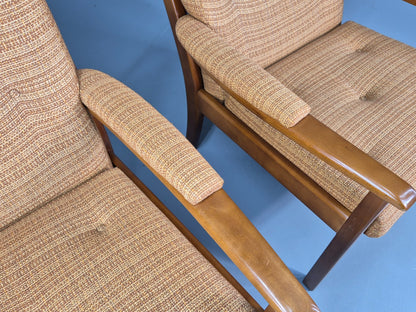 2 Vintage 1960s Lounge Chairs Beech and Orange Cintique Retro MCM  EB11930