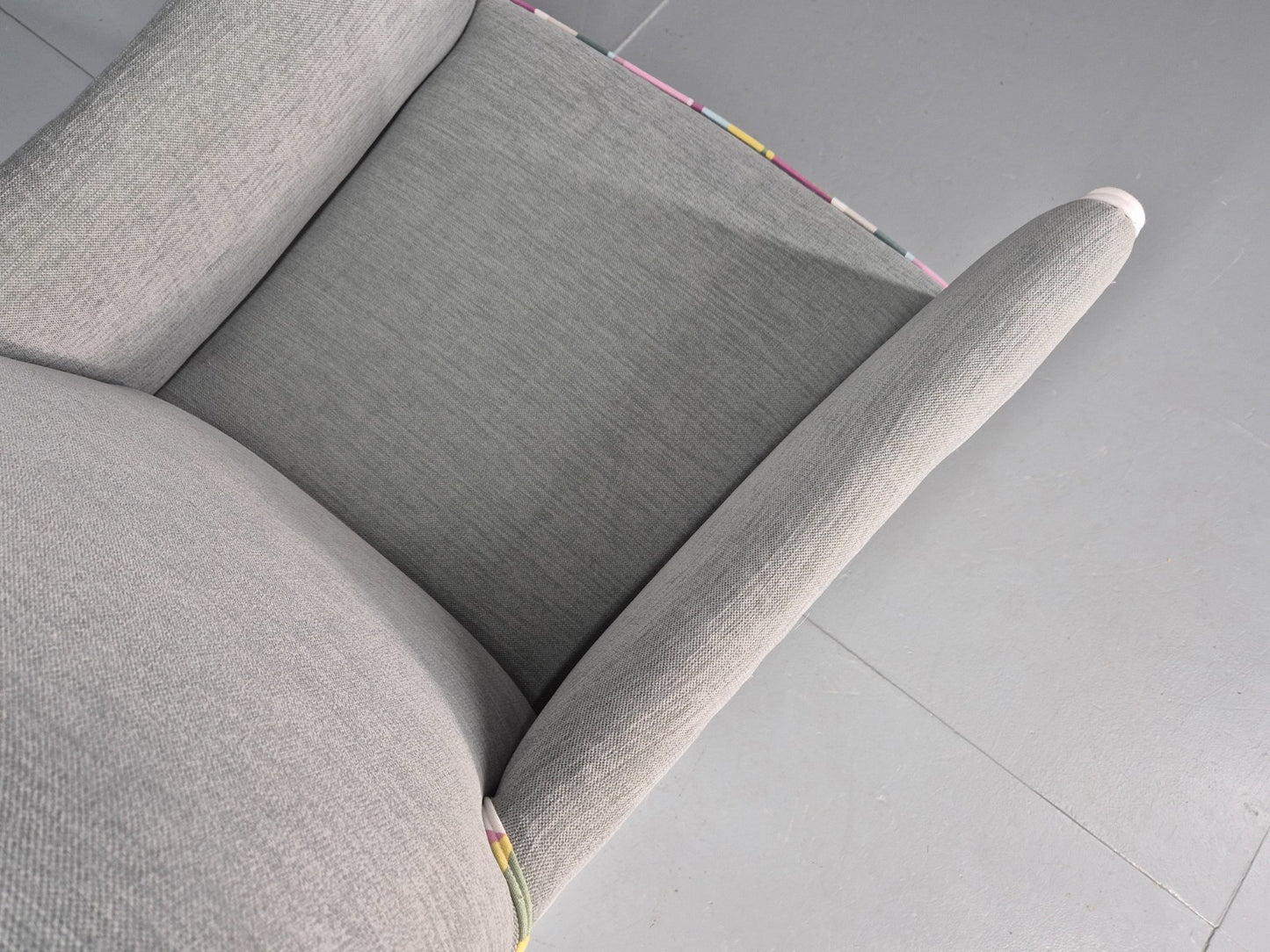 Vintage 1920s Armchair Reupholstered in Grey Green with Colour Accent EB11824