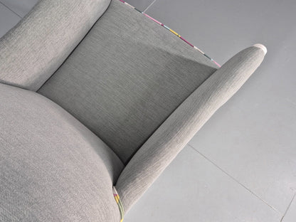 Vintage 1920s Armchair Reupholstered in Grey Green with Colour Accent EB11824