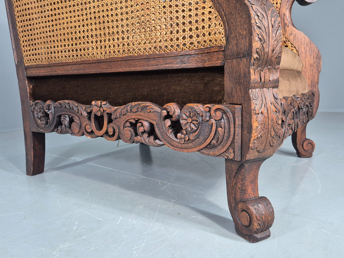Vintage Danish Oak Lounge Chair Antique Bergere Carving Baroque 1920s EB12678