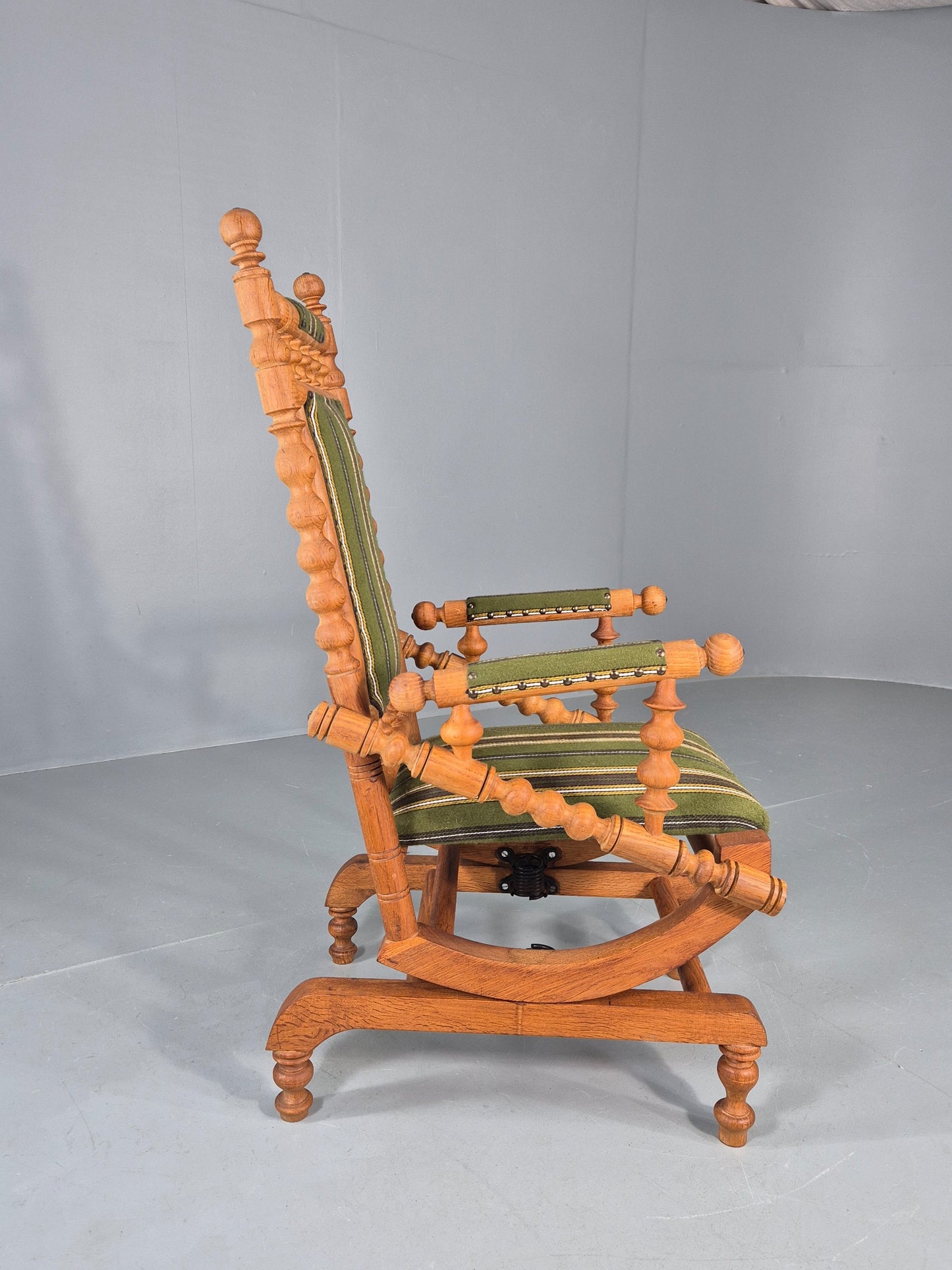 Vintage Henning Kjaernulf Oak Rocker 1970s Retro Original Cloth Green EB12112