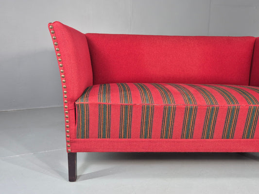 Vintage Danish 2 Seat Sofa Red Stripe Wool 1950s Retro Mid Century EB12735
