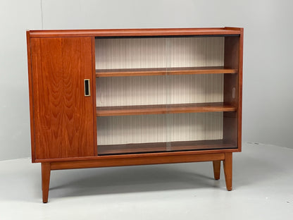 Vintage Teak Bookcase 1960s Retro Mid Century Glass Doors Shelving EB12877