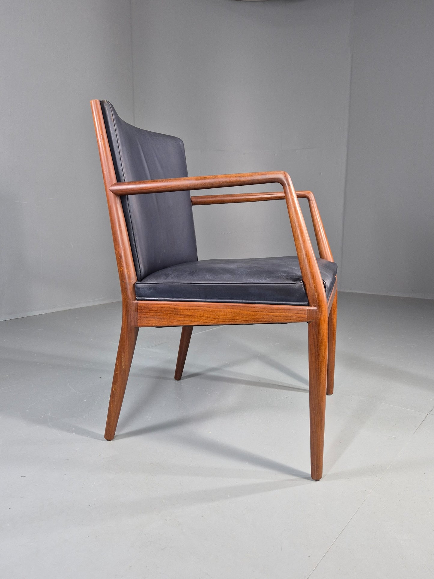 Vintage Mid Century Teak Armchair Blue Leather 1960s Retro EB11899
