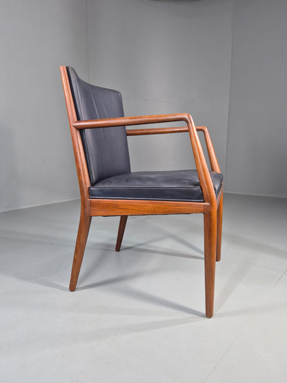Vintage Mid Century Teak Armchair Blue Leather 1960s Retro EB11899