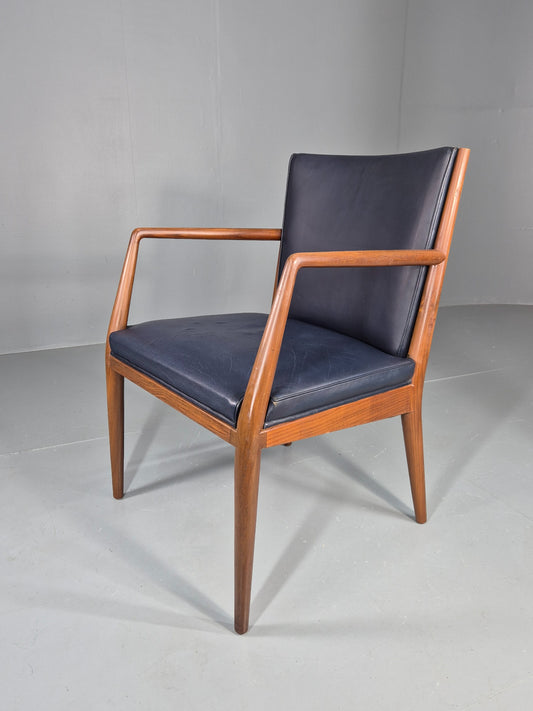 Vintage Mid Century Teak Armchair Blue Leather 1960s Retro EB11895