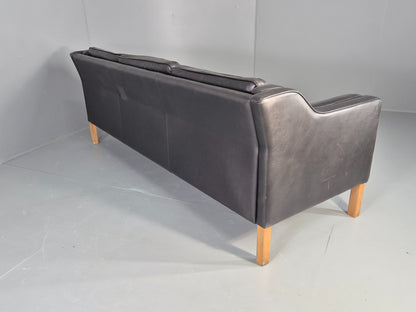 Vintage 3 Seat Sofa Danish 1970s Retro Black Leather Mid Century Modern EB12425