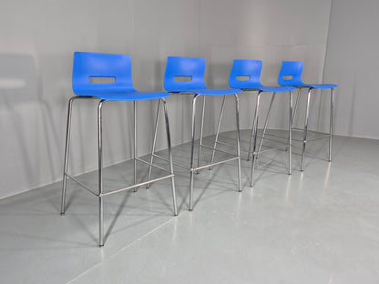 4 Bar Stools Modern Design Allermuir Casper Blue Chromed Steel Frame EB12999