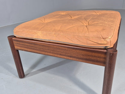 Vintage Danish Mid Century Footstool Leather upholstered Hard Wood Frame EB12009