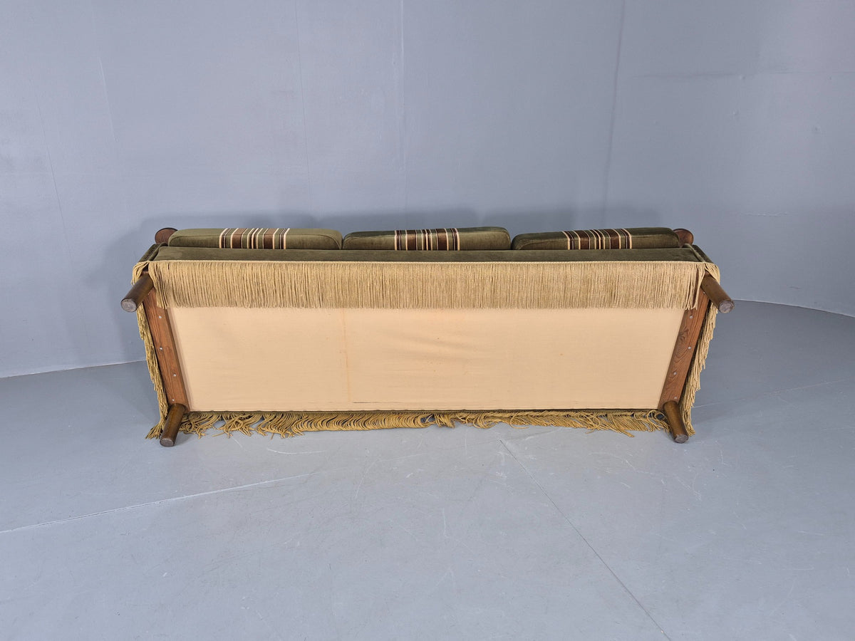 Vintage Danish 3 Seater Sofa 1970s Kjaernulf Styled Green Stripe Retro EB12729