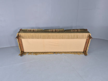 Vintage Danish 3 Seater Sofa 1970s Kjaernulf Styled Green Stripe Retro EB12729