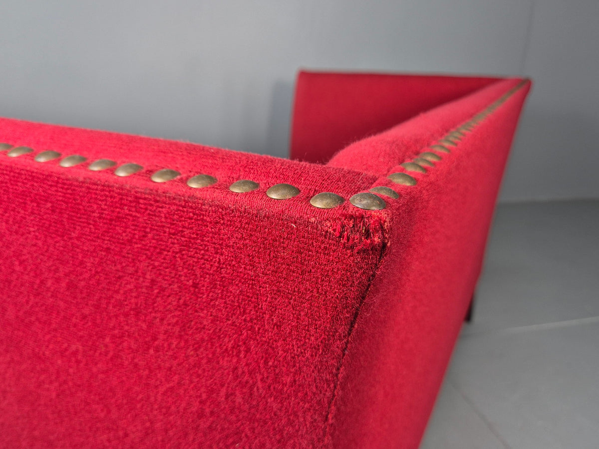 Vintage Danish 2 Seat Sofa Red Stripe Wool 1950s Retro Mid Century EB12735