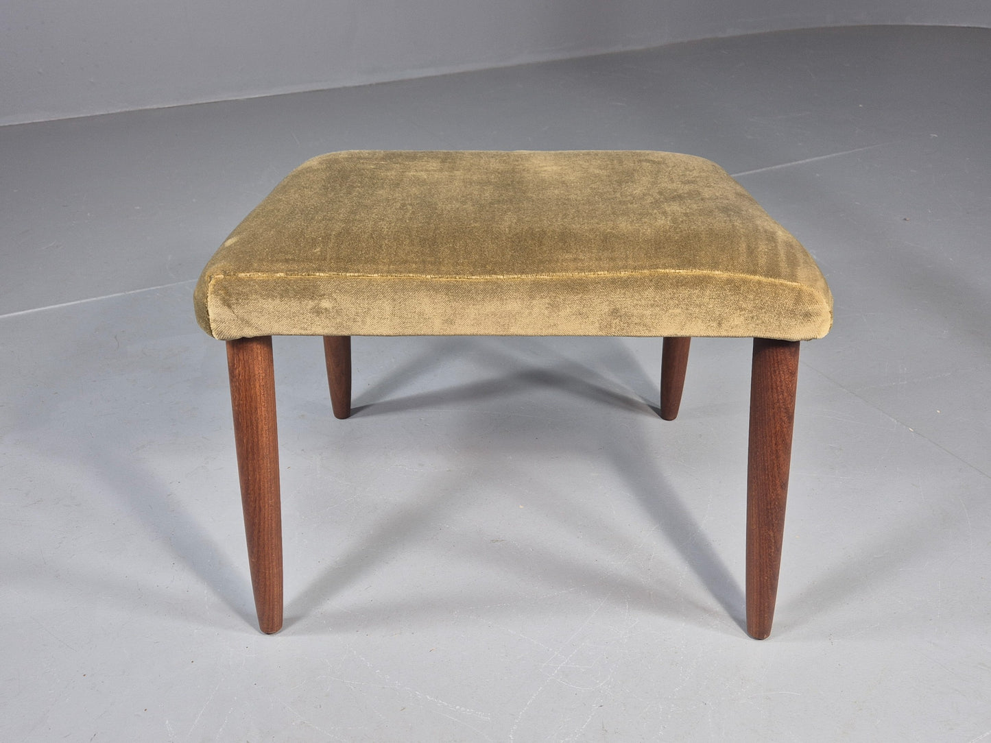 Vintage Danish Mid Century FootStool Teak legs Green Velour 1960s Retro EB12030
