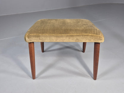 Vintage Danish Mid Century FootStool Teak legs Green Velour 1960s Retro EB12030