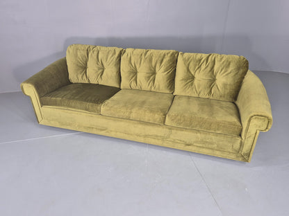 Vintage 3 Seater Sofa 1970s Danish Roll top back Green Velour MCM Retro EB12722