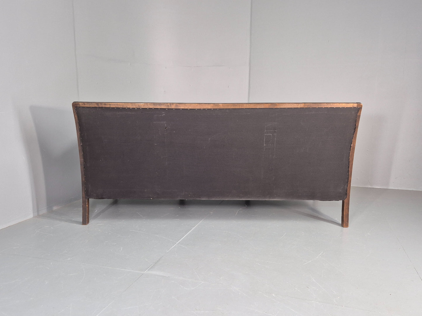 Antique 3 Seater Sofa 1920s Danish Carved Frame Green Moquette  EB12005