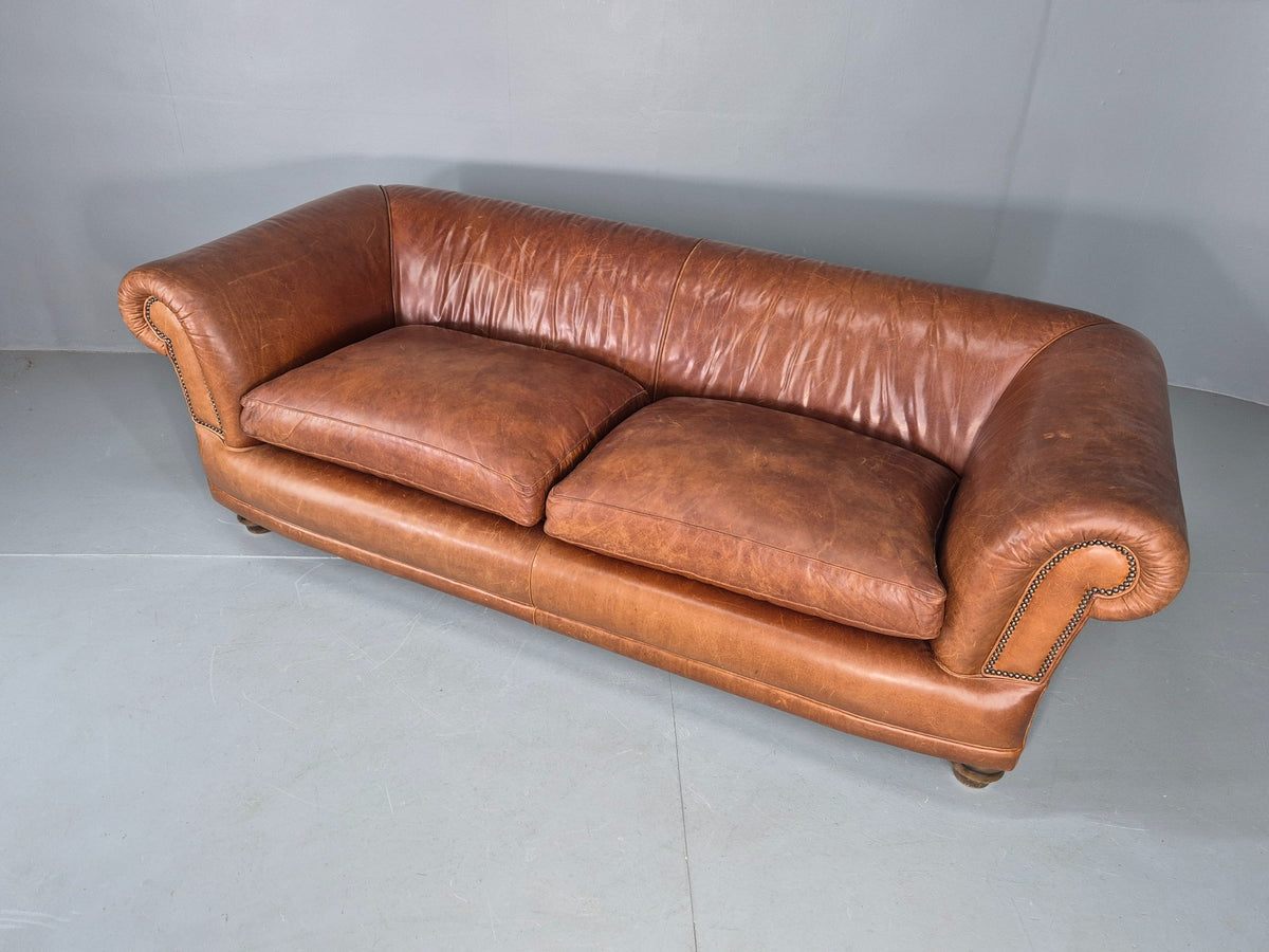 Vintage 3 Seat Leather Sofa Classic Chesterfield Style Roll Top Retro EB12789