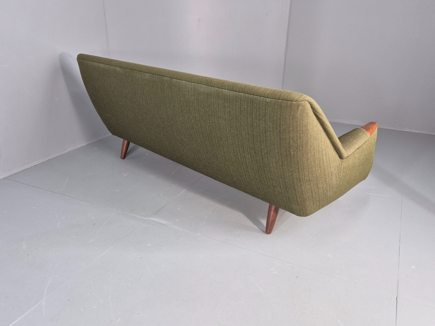 Vintage 3 Seater Thams Sofa Mid Century Green Wool Teak Paws 1960s Retro EB12390