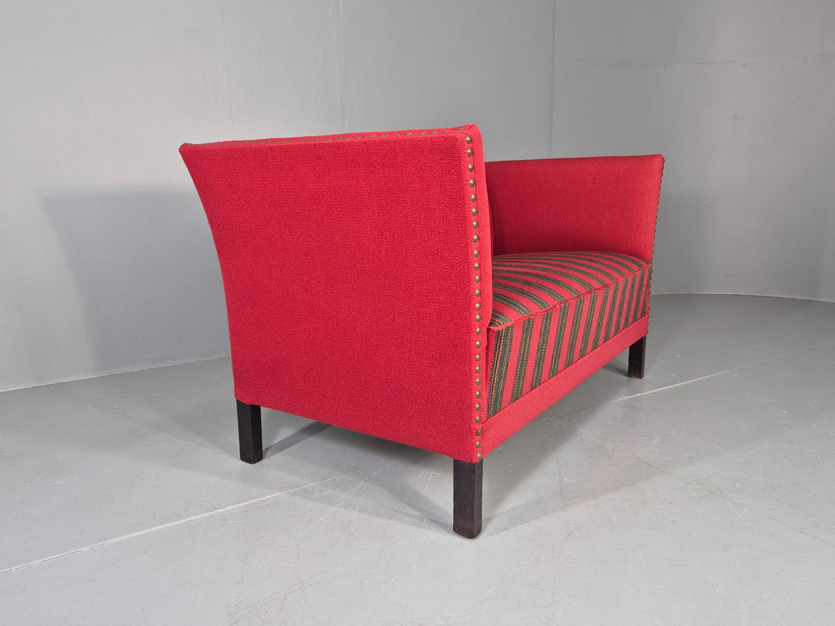 Vintage Danish 2 Seat Sofa Red Stripe Wool 1950s Retro Mid Century EB12735