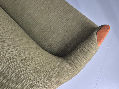 Vintage 3 Seater Thams Sofa Mid Century Green Wool Teak Paws 1960s Retro EB12390