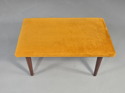 Vintage Mid Century Footstool Gold Velour Upholstery Teak Legs 60s Retro EB11576