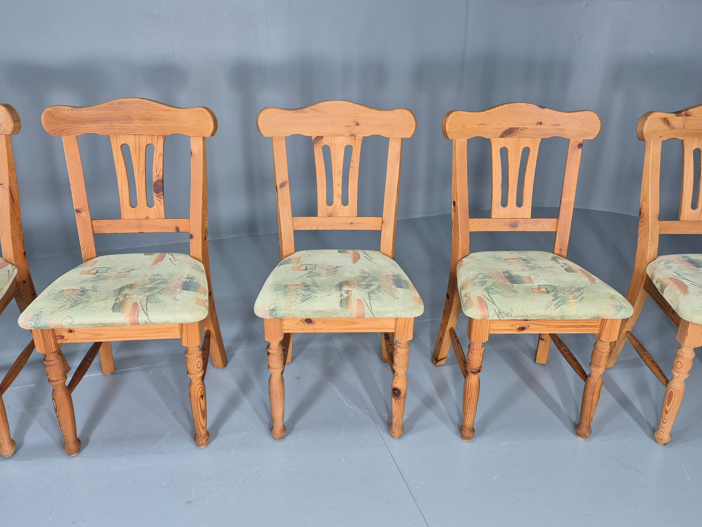 6 Vintage Danish Pine 1980s Dining Chairs Original Upholstery Retro EB12397