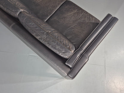 Danish Mid-Century 3-Seater Black Leather Sofa — Vintage Mogensen Style, Solid Wood Frame