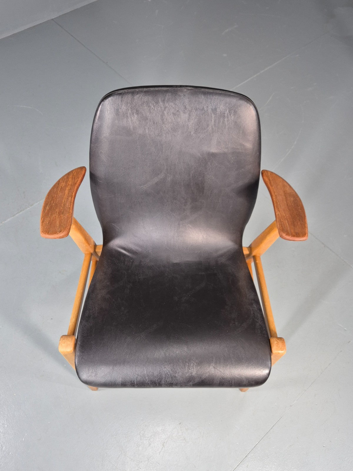 MIdCentury Desk Chair Sweden Teak Beech Vinyl 1960s Retro Svegards EB11071 MDIN