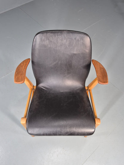MIdCentury Desk Chair Sweden Teak Beech Vinyl 1960s Retro Svegards EB11071 MDIN