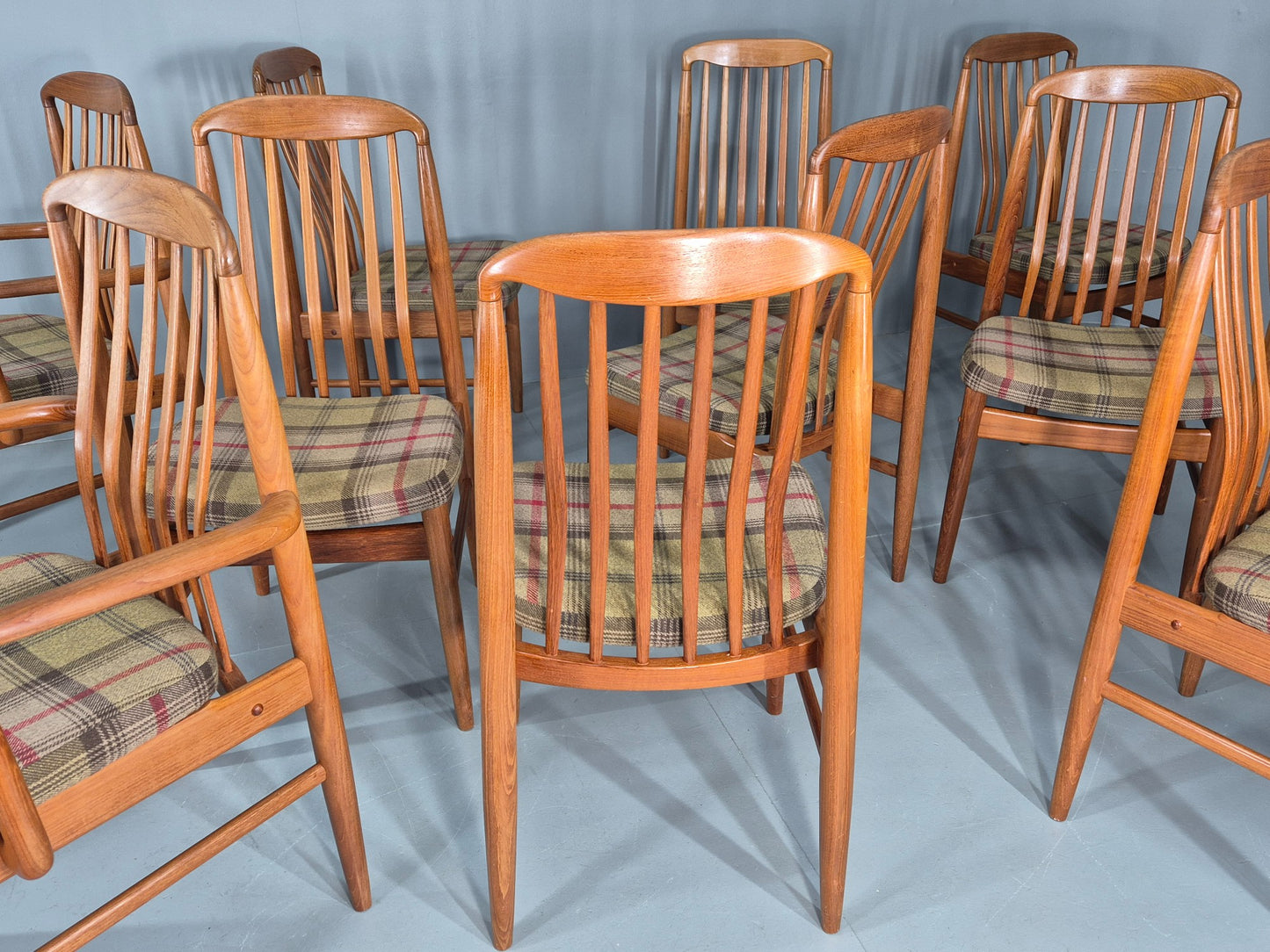 10 Vintage Mid Century Dining Chairs Teak Frame Benny Linden Design 70s EB12165
